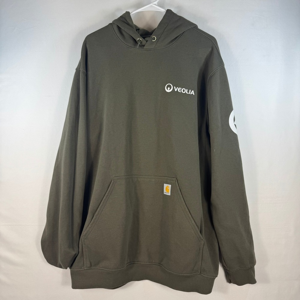 Carhartt Mens XL Loose Fit Hoodie Olive Green Veolia Logo Sweatshirt TS0121-M